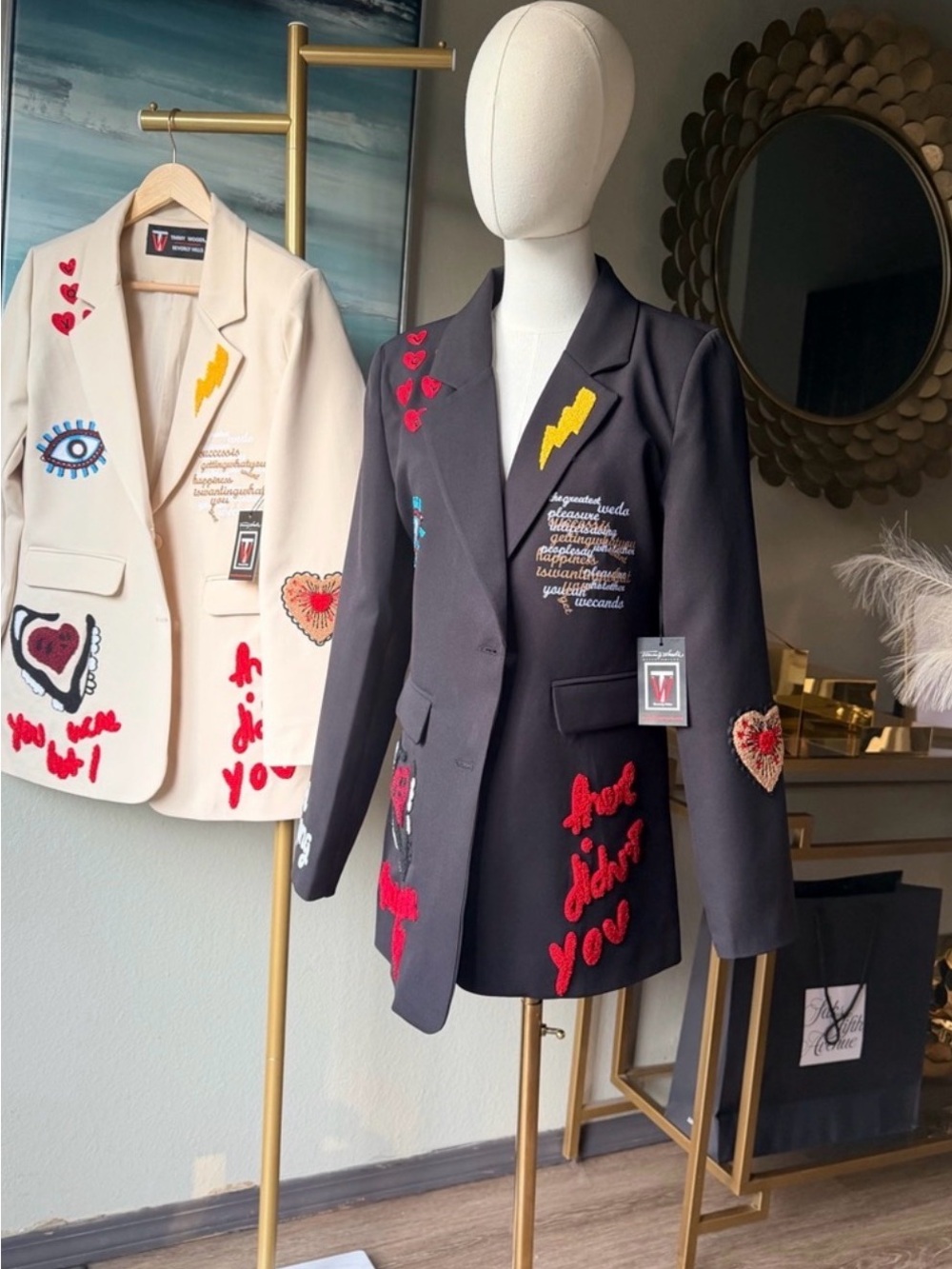 Timmy Woods Embroidered Statement Blazer NWT Wearable Art Viral Instagram TikTok